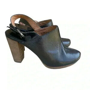 Madewell womens Edmund Saddle Black Leather Slingback Mule Stacked Heel sz 5.5